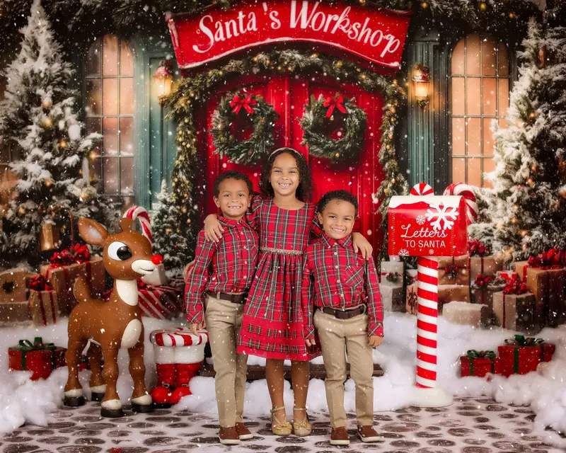 Kate Christmas Santa Workshop Red Door Backdrop Designed by Emetselch - Image 9