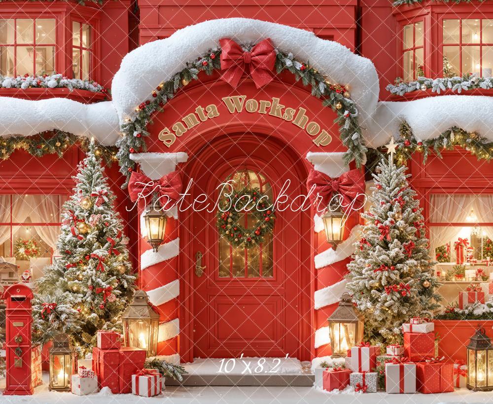 Kate Red Christmas Santa Workshop Snowy Trees Backdrop Designed by Emetselch - Image 6