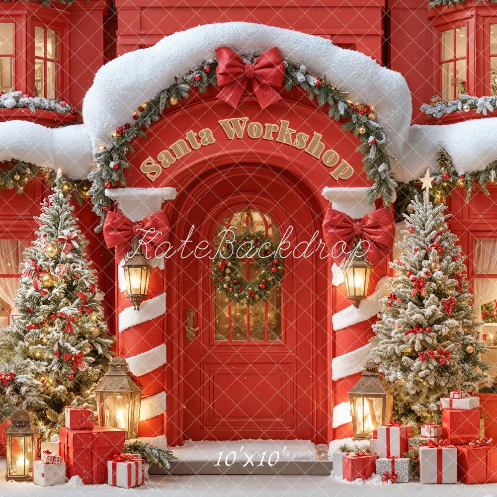 Kate Red Christmas Santa Workshop Snowy Trees Backdrop Designed by Emetselch - Image 7
