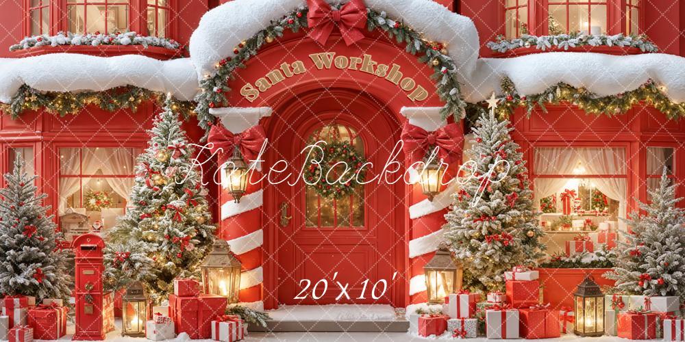 Kate Red Christmas Santa Workshop Snowy Trees Backdrop Designed by Emetselch - Image 8