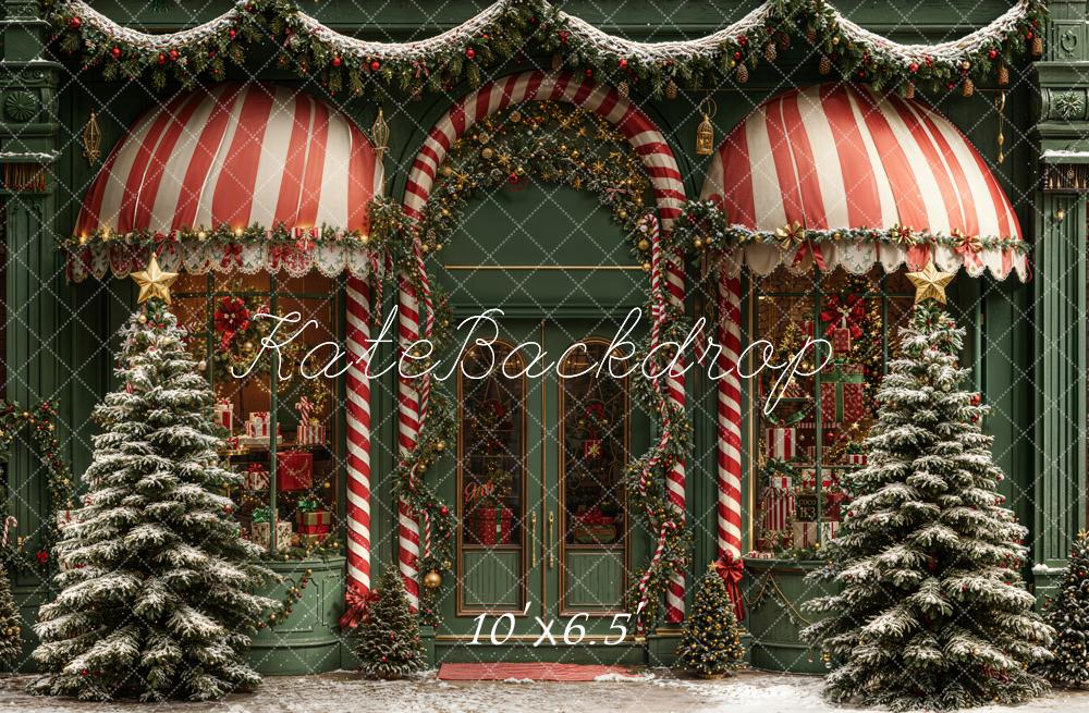 Kate Christmas Shop Front Snowy Trees Fleece Backdrop Designed by Emetselch - Image 2
