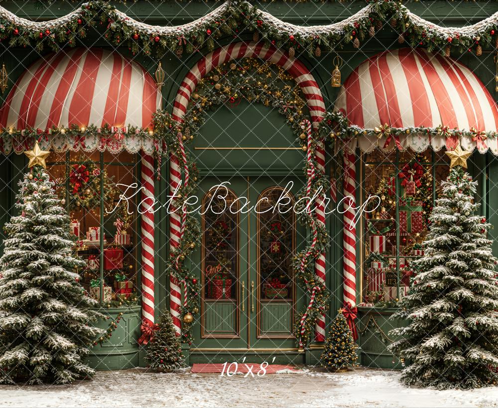 Kate Christmas Shop Front Snowy Trees Fleece Backdrop Designed by Emetselch - Image 3