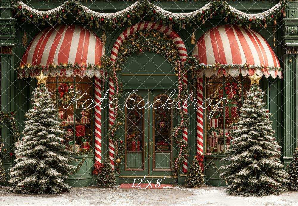 Kate Christmas Shop Front Snowy Trees Fleece Backdrop Designed by Emetselch - Image 4