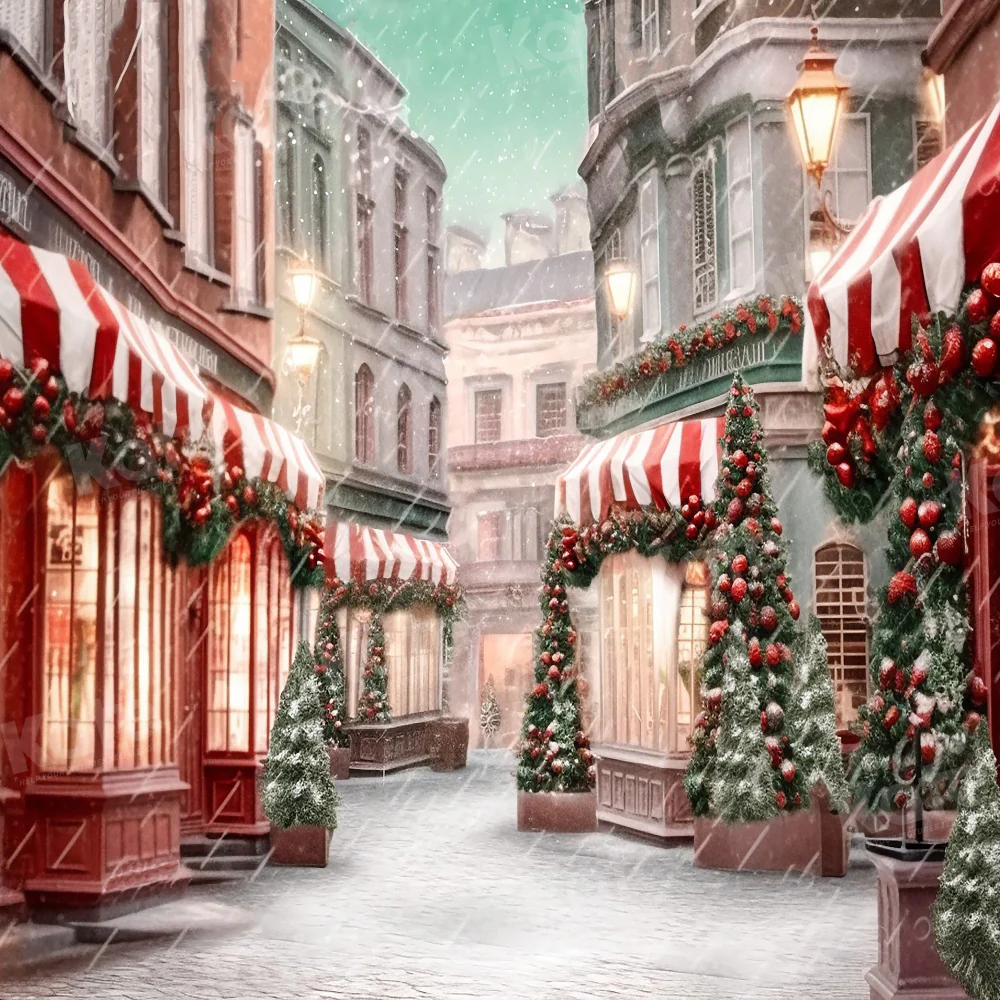 Kate Christmas Shop Store Snow Street Backdrop for Photography - Image 2