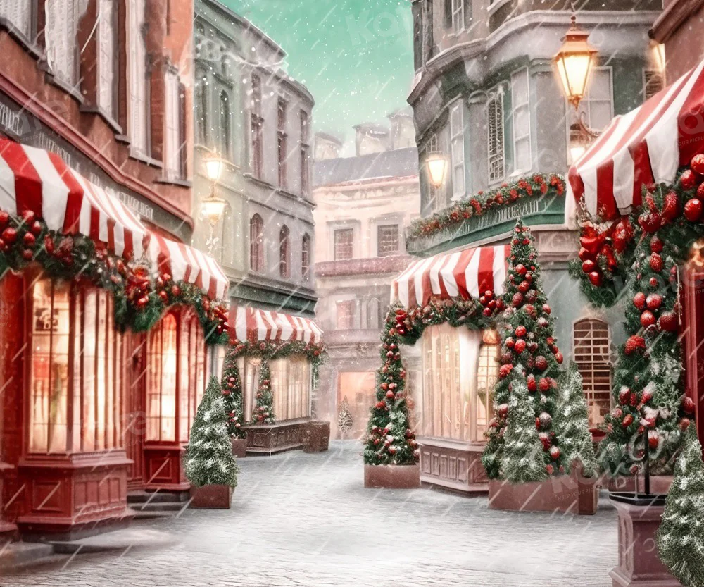 Kate Christmas Shop Store Snow Street Backdrop for Photography - Image 3