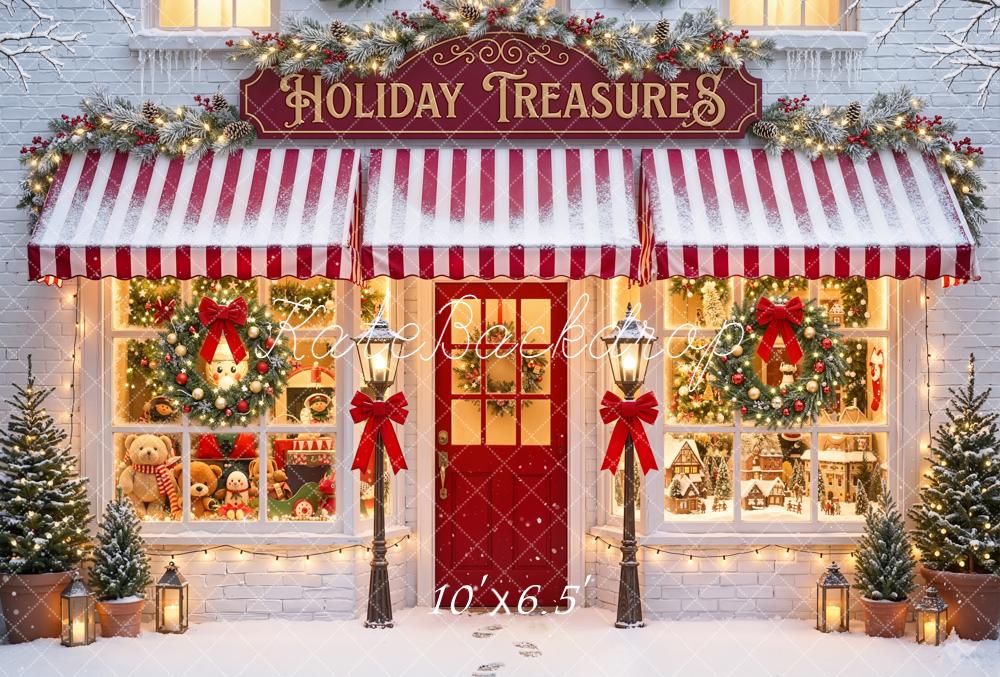 Kate Christmas Shopfront Wreaths Toys Fleece Backdrop Designed by Emetselch - Image 2