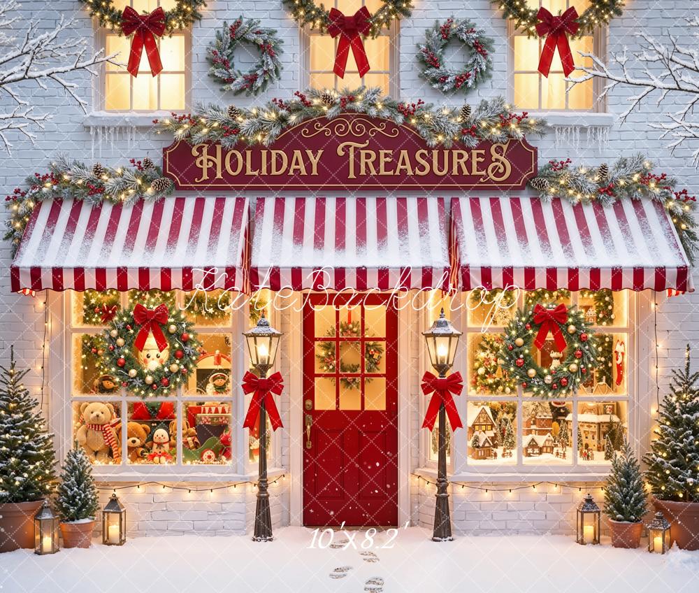 Kate Christmas Shopfront Wreaths Toys Fleece Backdrop Designed by Emetselch - Image 3