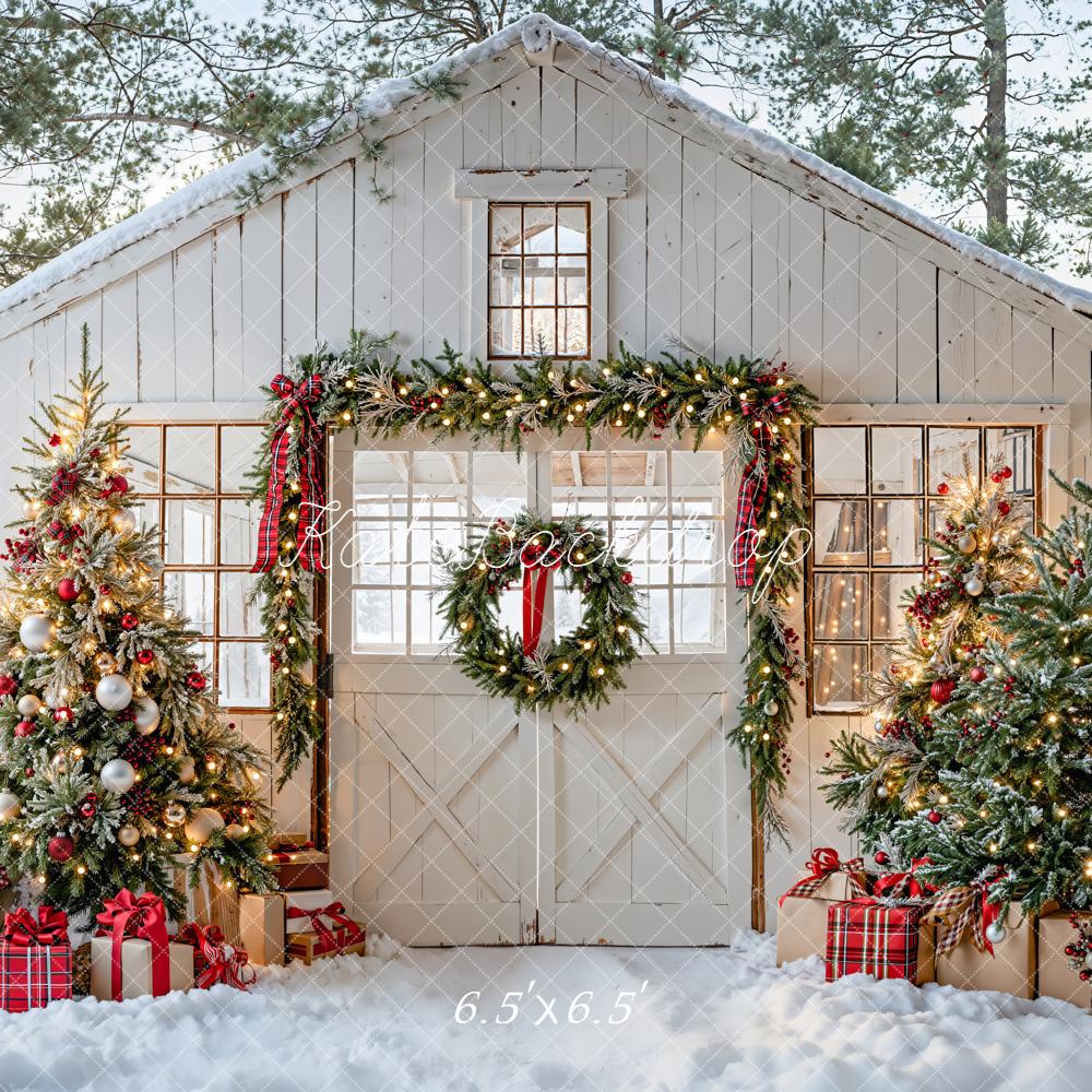 Kate Christmas Snow Cottage Trees Presents Backdrop Designed by Emetselch - Image 2