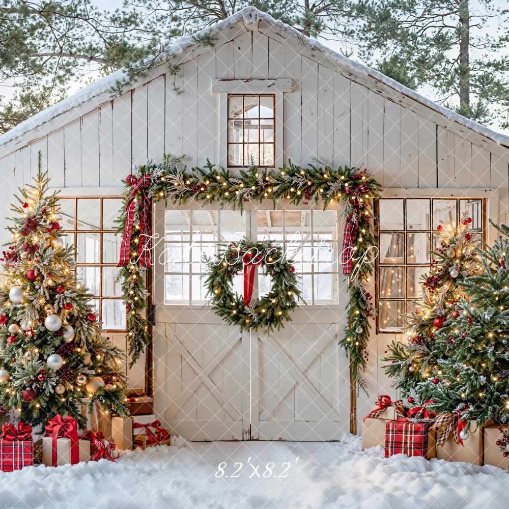 Kate Christmas Snow Cottage Trees Presents Backdrop Designed by Emetselch - Image 5