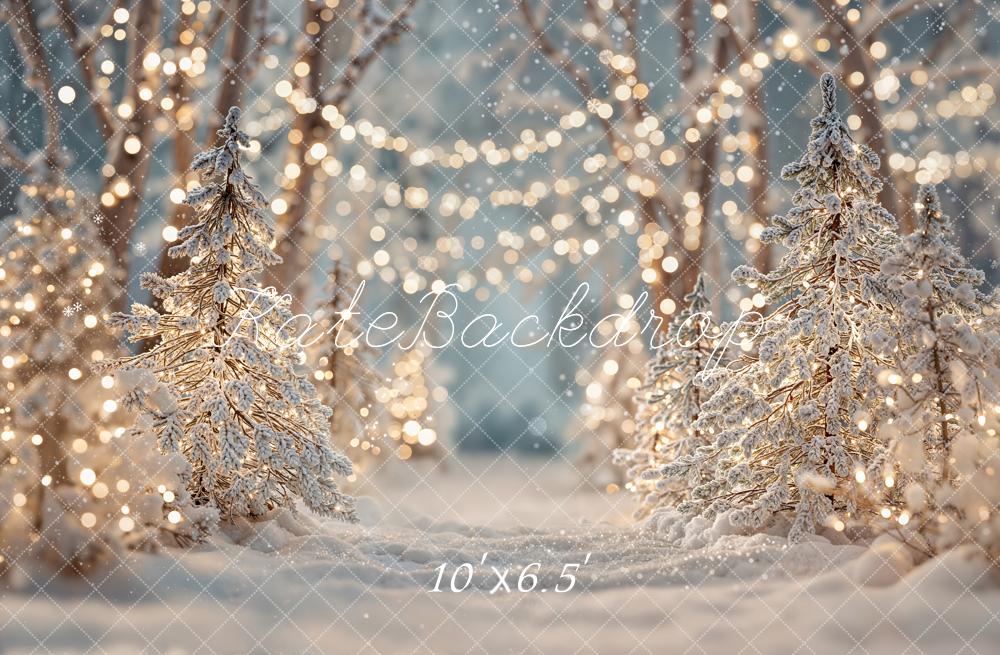 Kate Christmas Snow Forest Bokeh Lights Fleece Backdrop Designed by Emetselch - Image 2