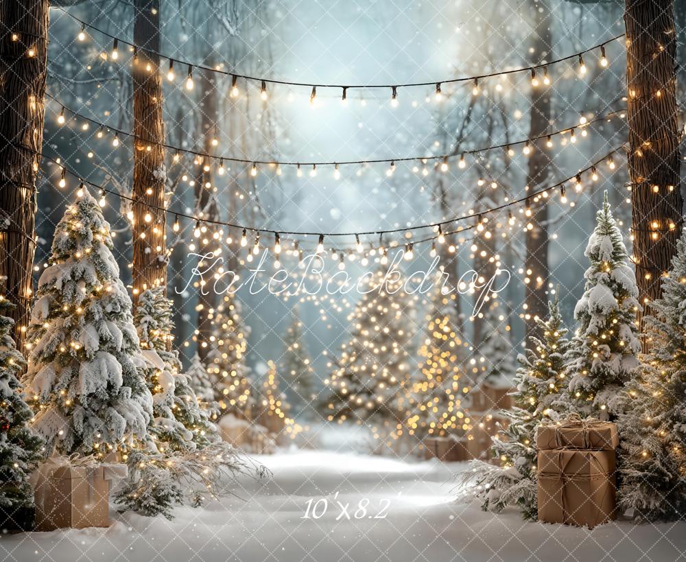 Kate Christmas Snow Forest Fairy Lights Backdrop Designed by Emetselch - Image 6