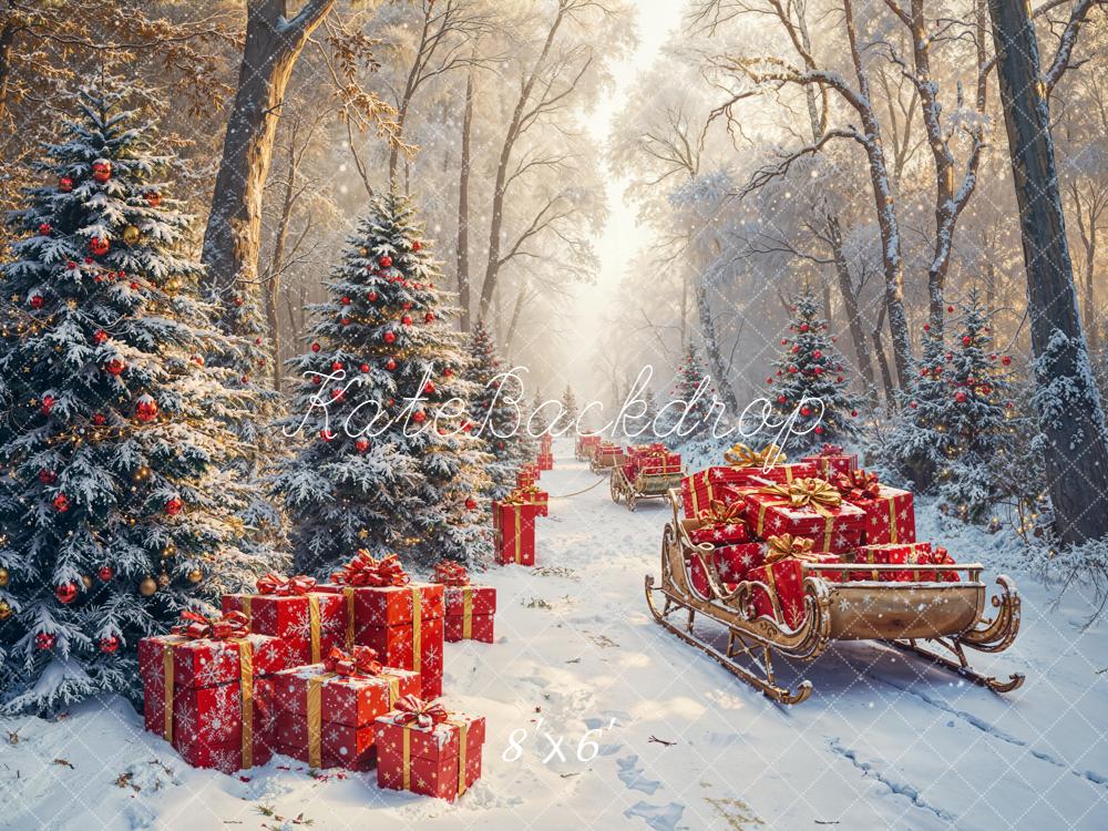 Kate Christmas Snow Forest Gift Sleigh Backdrop Designed by Emetselch - Image 3