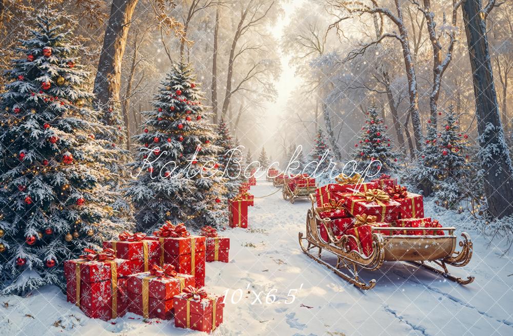 Kate Christmas Snow Forest Gift Sleigh Backdrop Designed by Emetselch - Image 4
