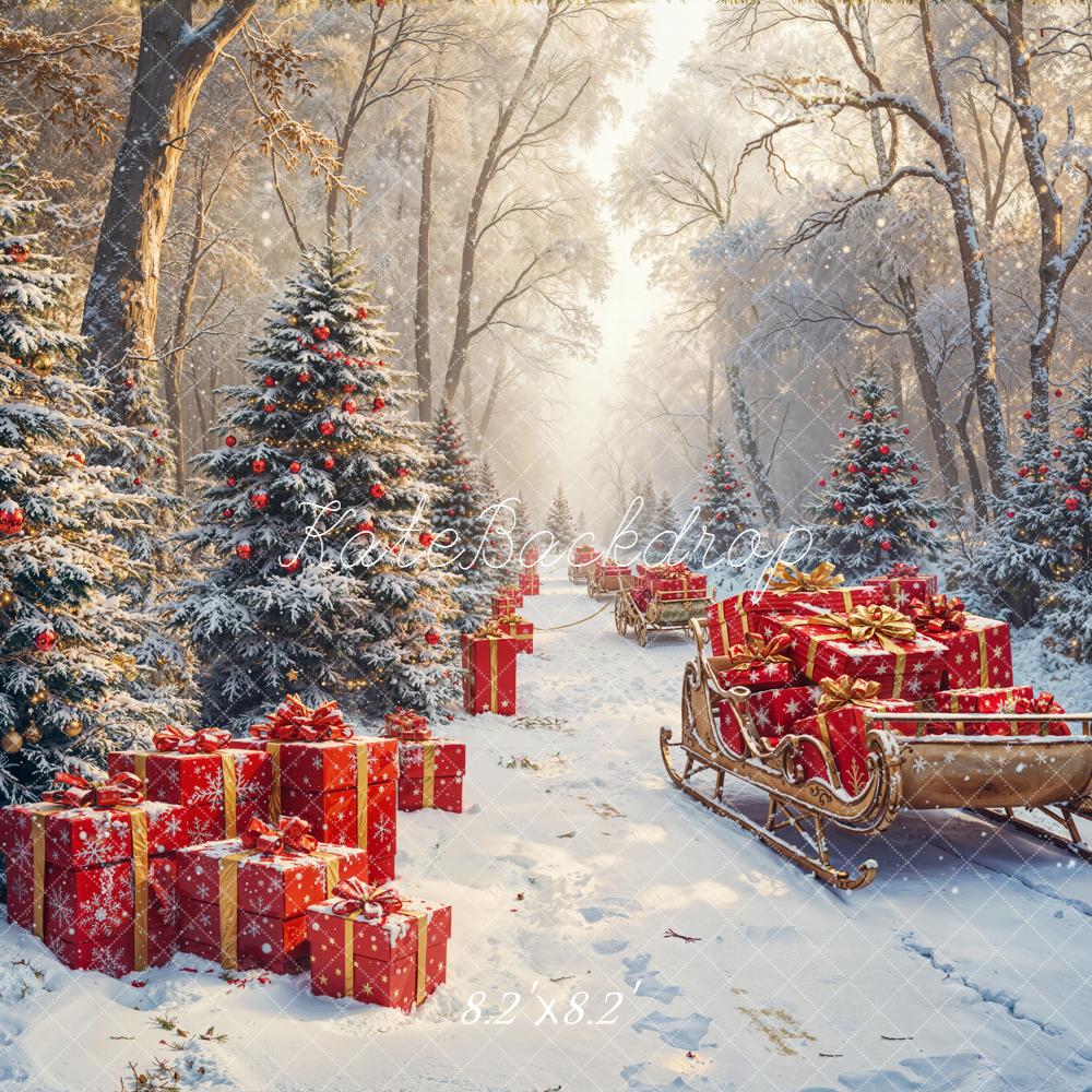 Kate Christmas Snow Forest Gift Sleigh Backdrop Designed by Emetselch - Image 5
