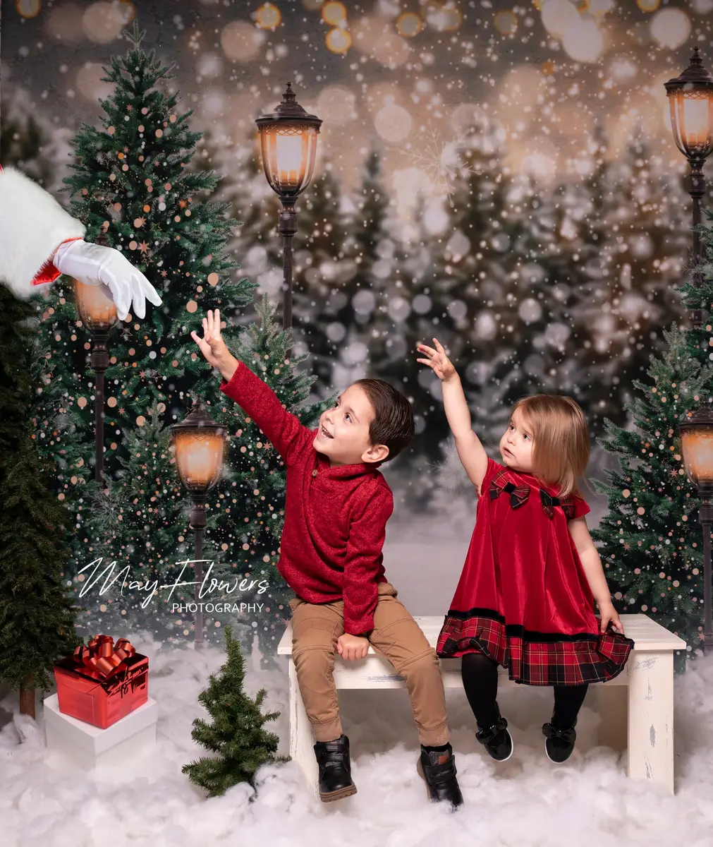 Kate Christmas Snow Forest Lights Fleece Backdrop for Photography - Image 10