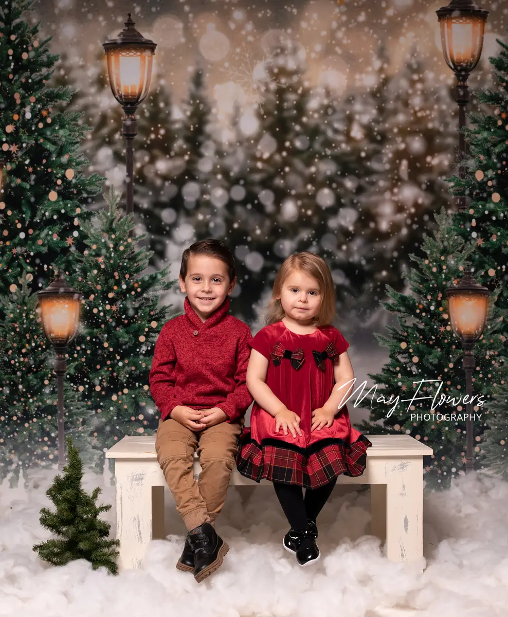 Kate Christmas Snow Forest Lights Fleece Backdrop for Photography - Image 15
