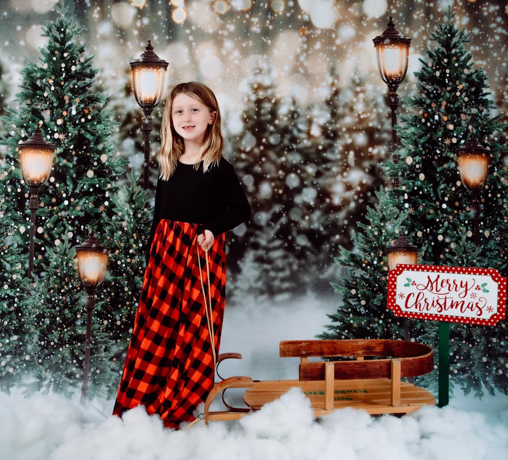 Kate Christmas Snow Forest Lights Fleece Backdrop for Photography - Image 19