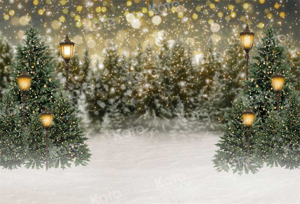 Kate Christmas Snow Forest Lights Fleece Backdrop for Photography - Image 2