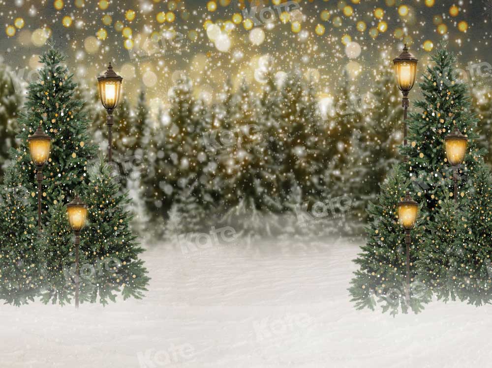 Kate Christmas Snow Forest Lights Fleece Backdrop for Photography - Image 23