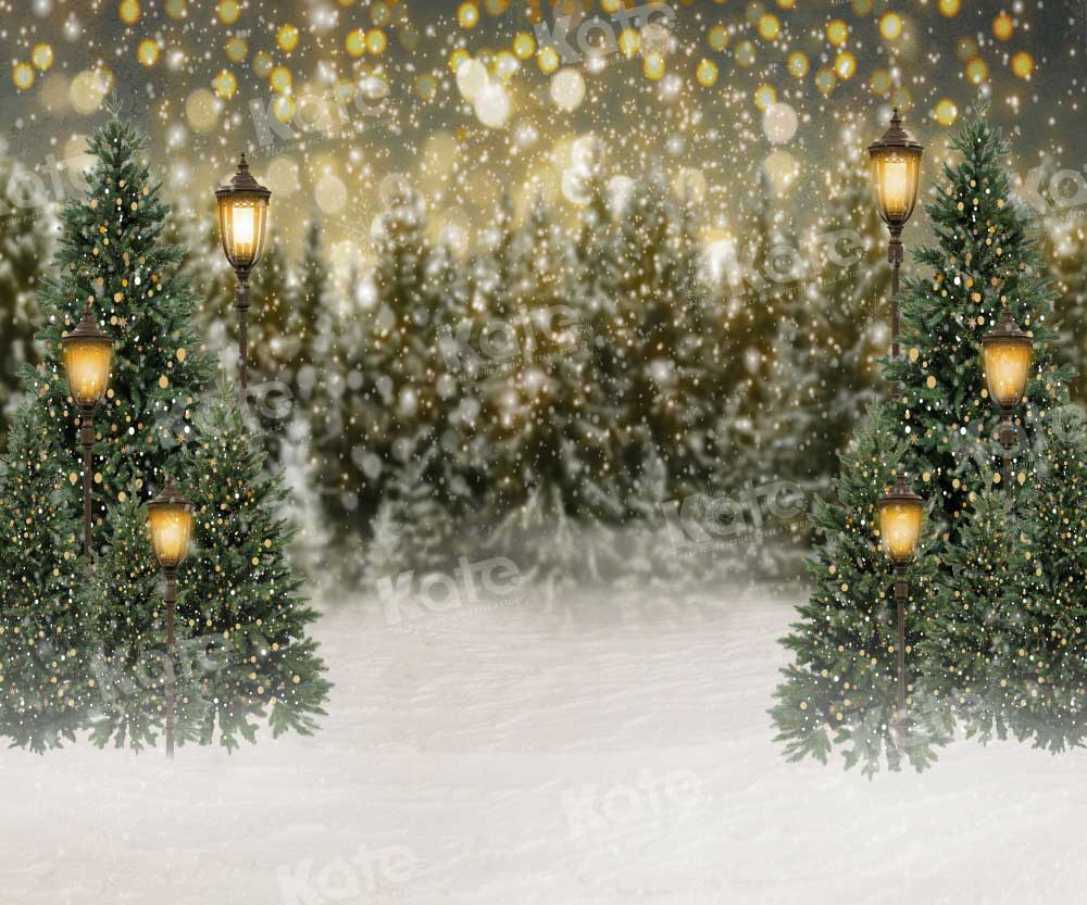 Kate Christmas Snow Forest Lights Fleece Backdrop for Photography - Image 24