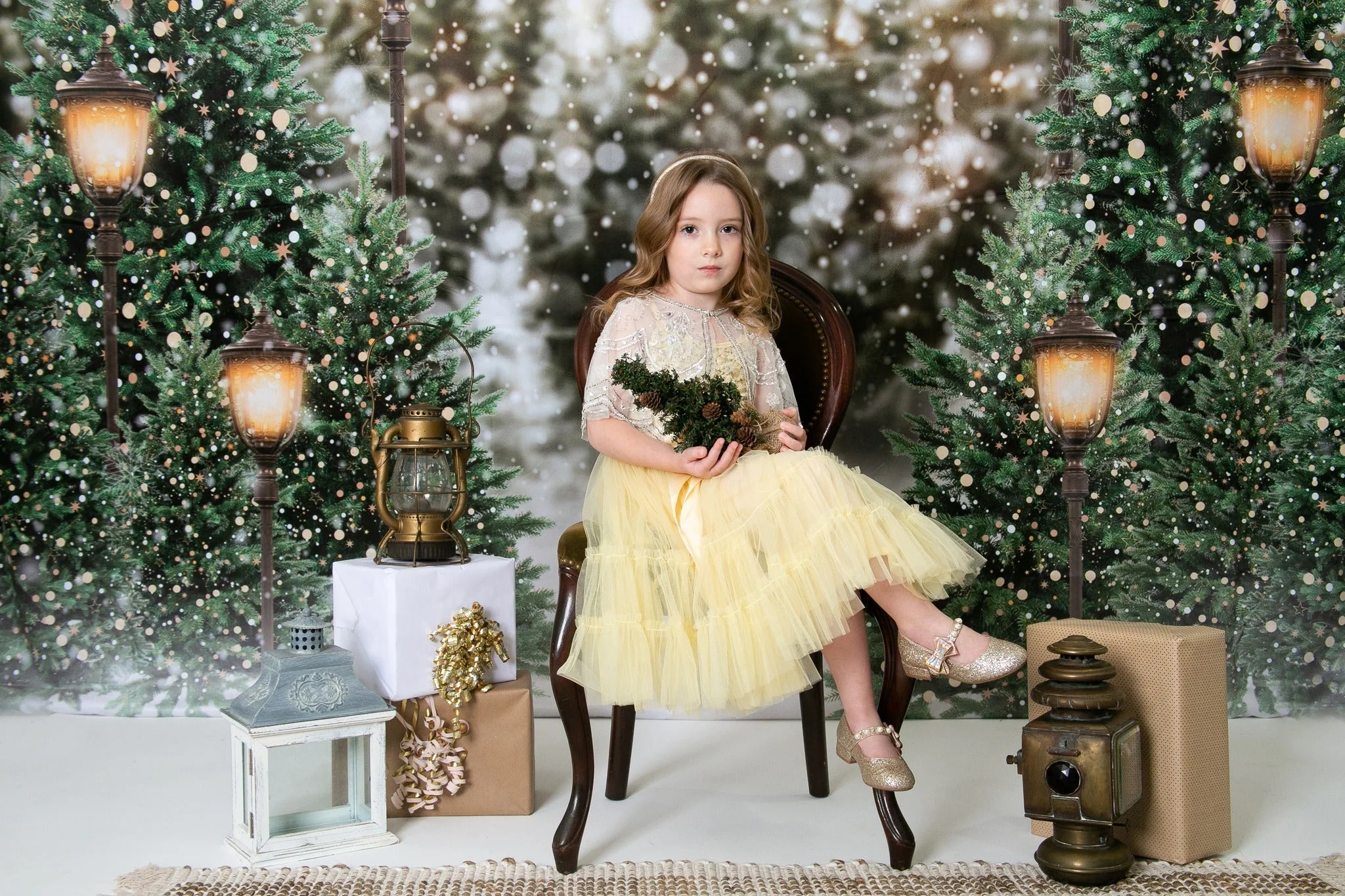 Kate Christmas Snow Forest Lights Fleece Backdrop for Photography - Image 3