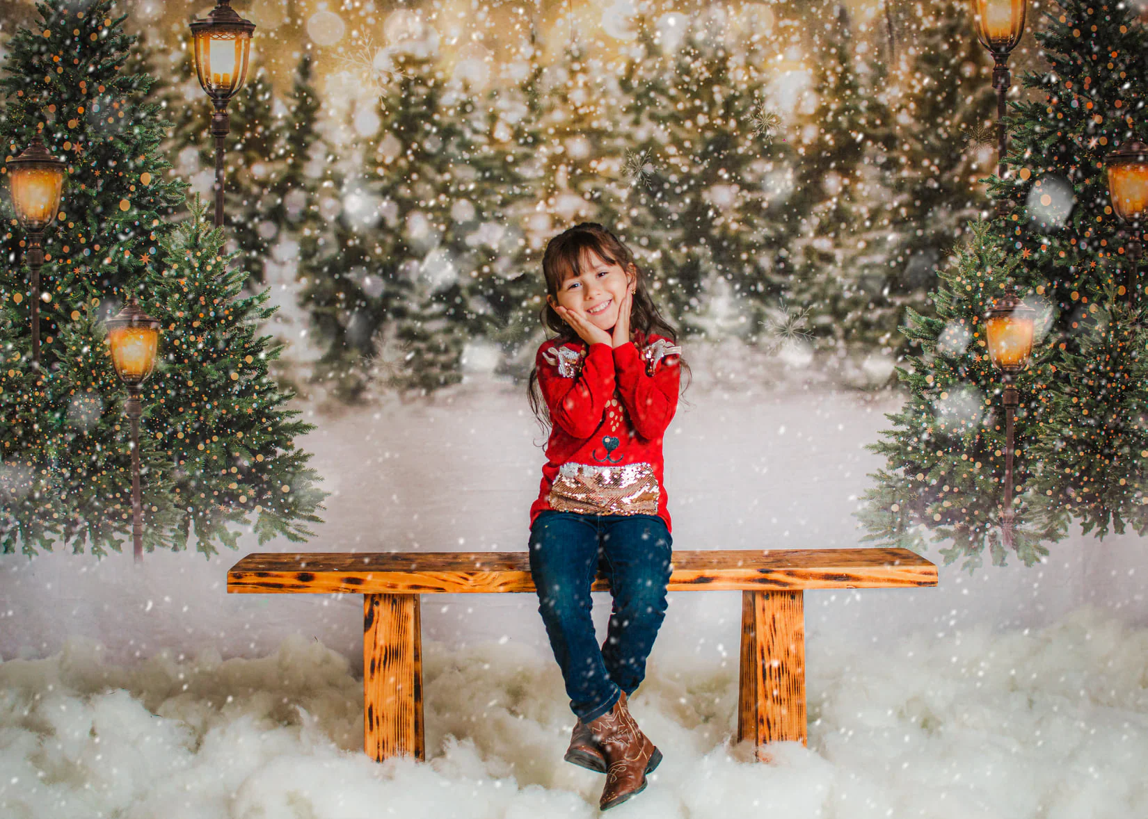 Kate Christmas Snow Forest Lights Fleece Backdrop for Photography - Image 5