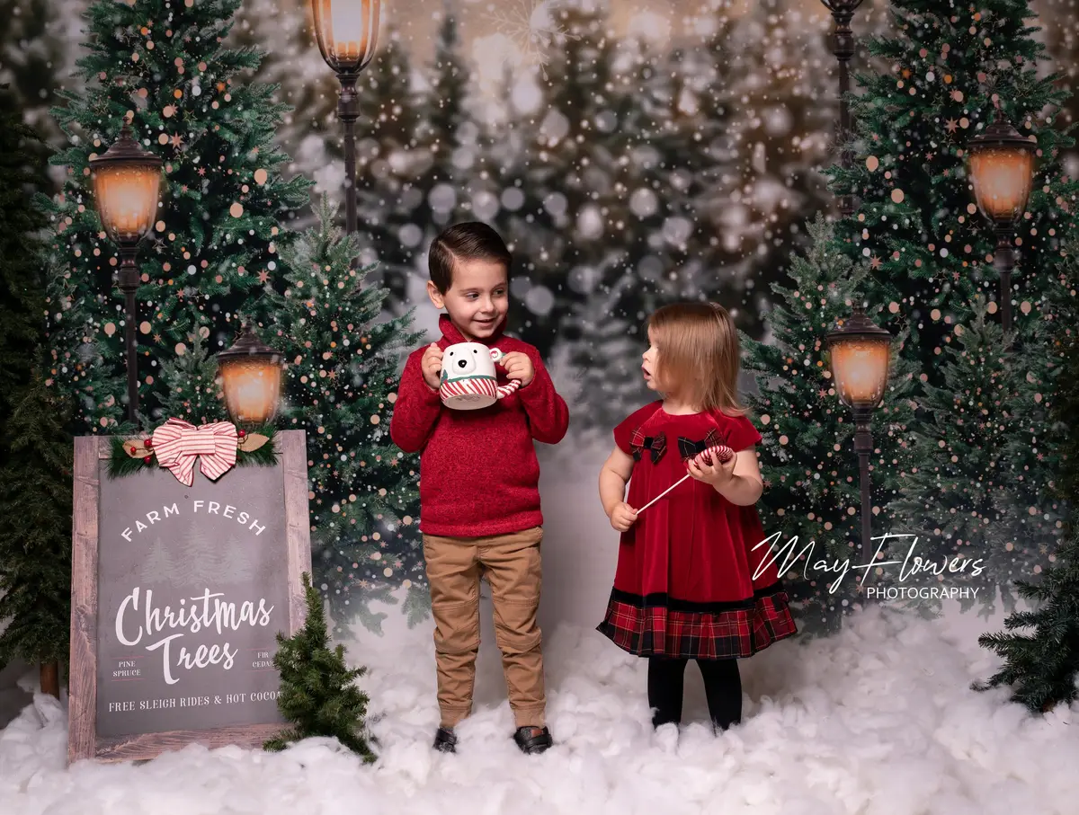 Kate Christmas Snow Forest Lights Fleece Backdrop for Photography - Image 7