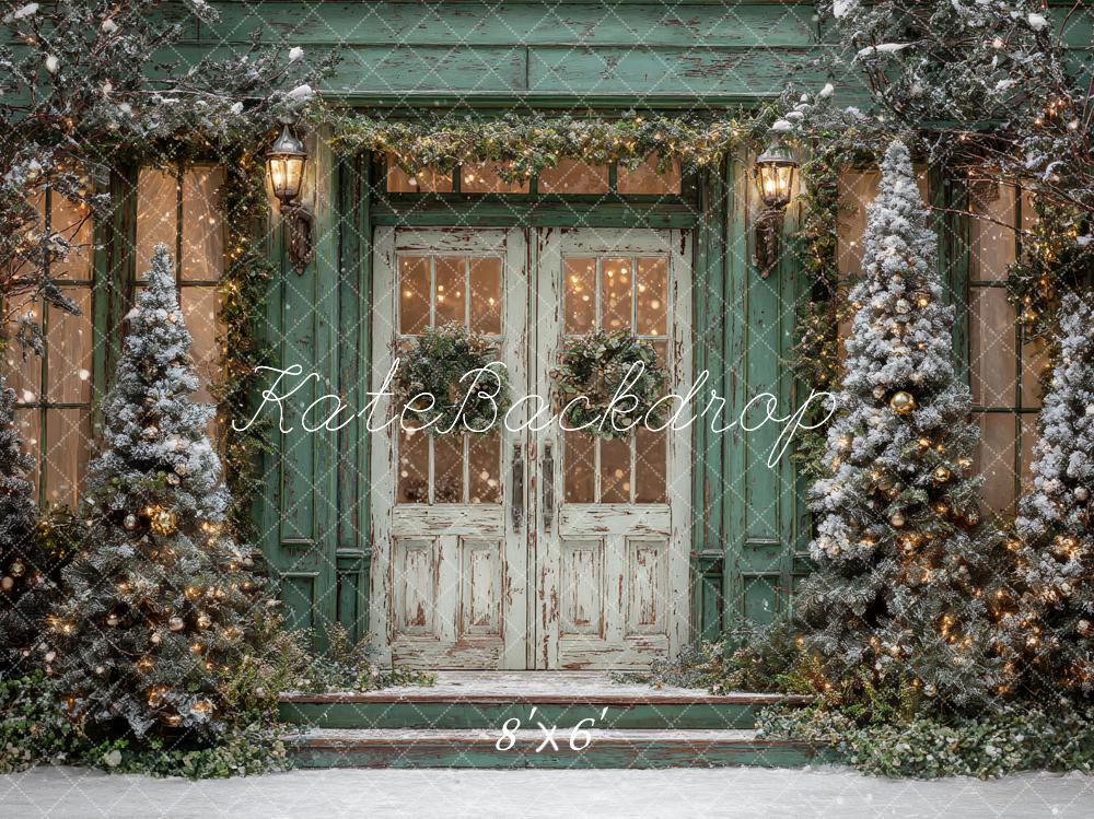 Kate Christmas Snow Frosted Trees Door Green Backdrop Designed by Ashley Paul - Image 3