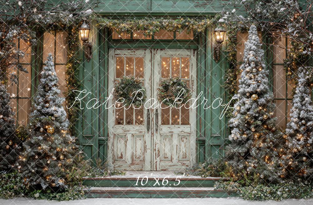 Kate Christmas Snow Frosted Trees Door Green Backdrop Designed by Ashley Paul - Image 4