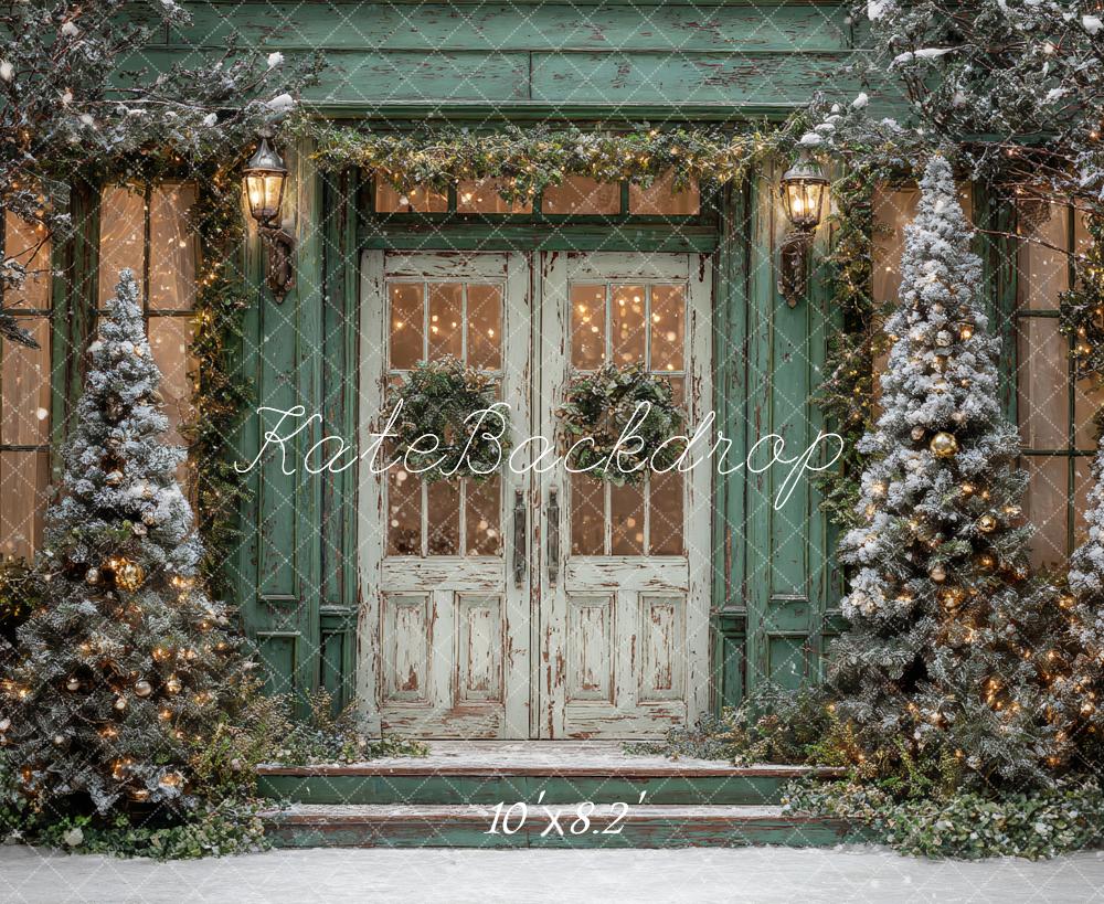 Kate Christmas Snow Frosted Trees Door Green Backdrop Designed by Ashley Paul - Image 6