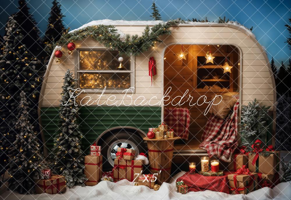 Kate Christmas Snow Night Camping Car Backdrop Designed by Emetselch - Image 2