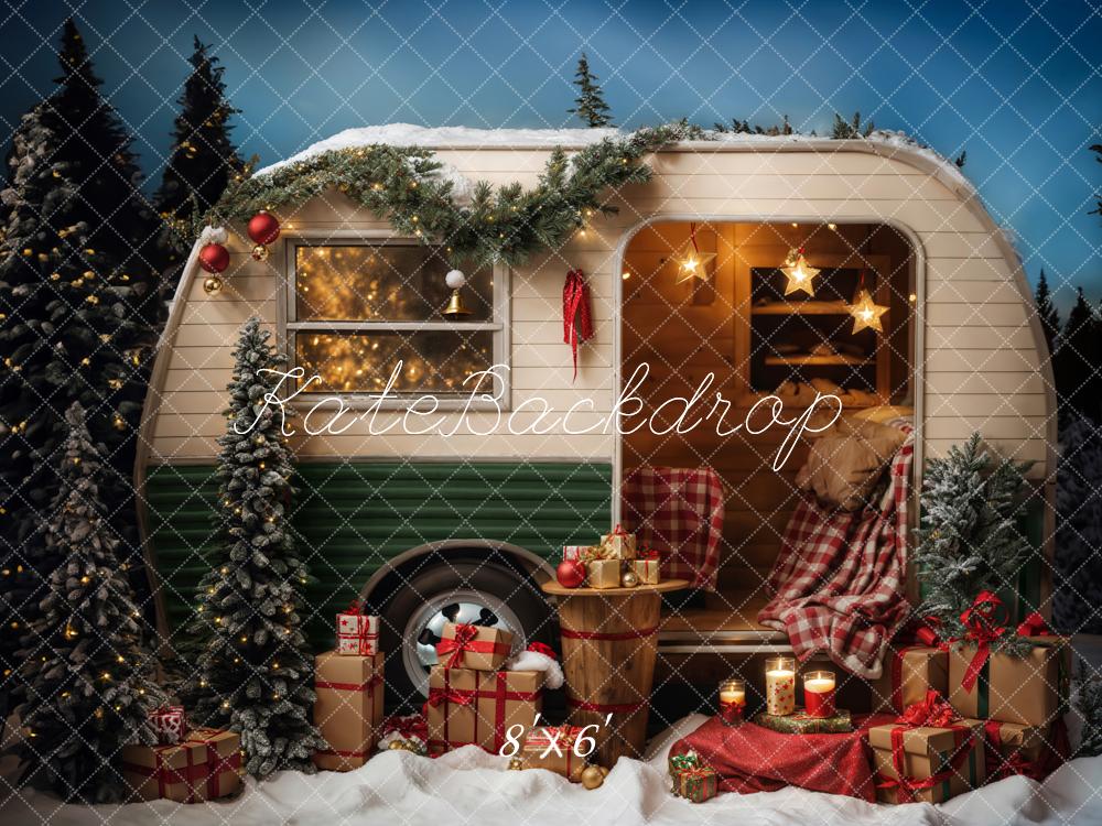 Kate Christmas Snow Night Camping Car Backdrop Designed by Emetselch - Image 6