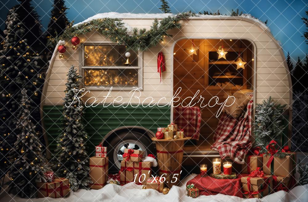 Kate Christmas Snow Night Camping Car Backdrop Designed by Emetselch - Image 7