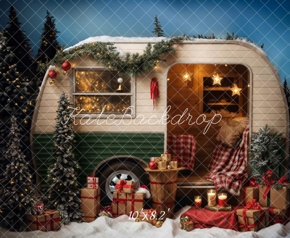 Kate Christmas Snow Night Camping Car Backdrop Designed by Emetselch - Image 8
