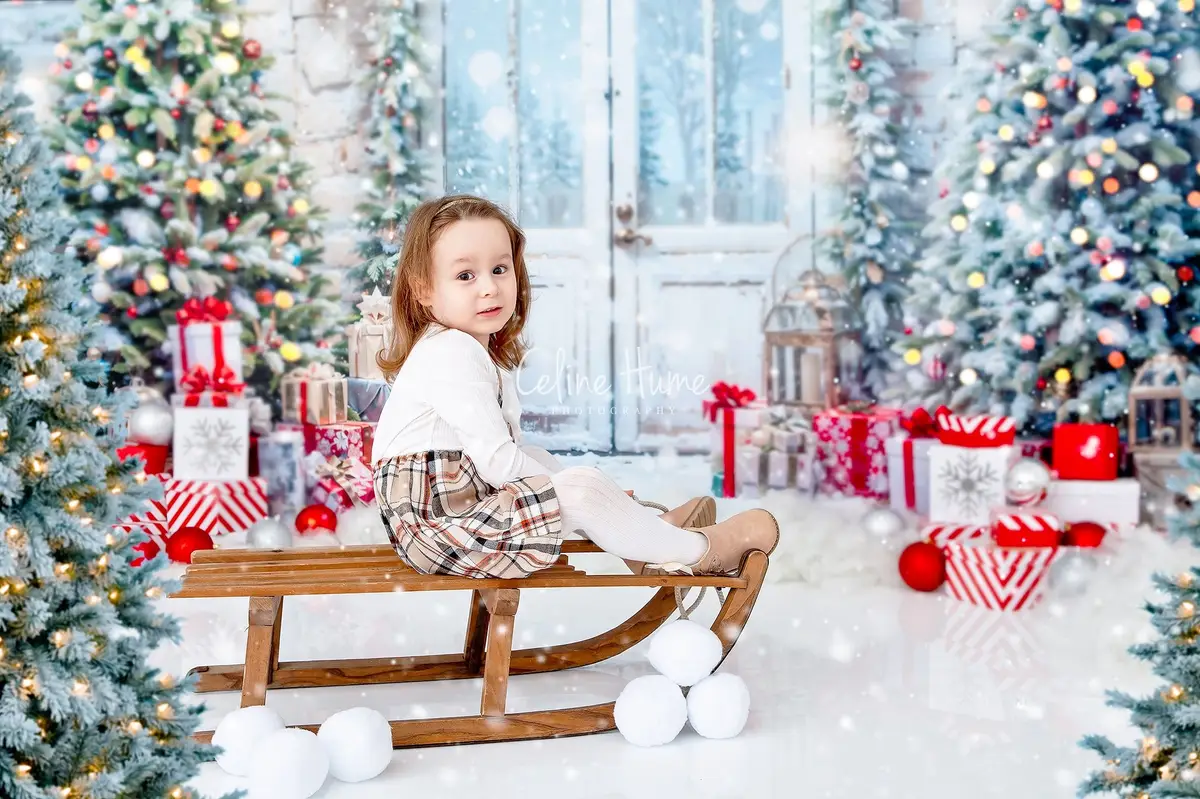 Kate Christmas Snow Tree Door Fleece Backdrop Designed by Emetselch - Image 4