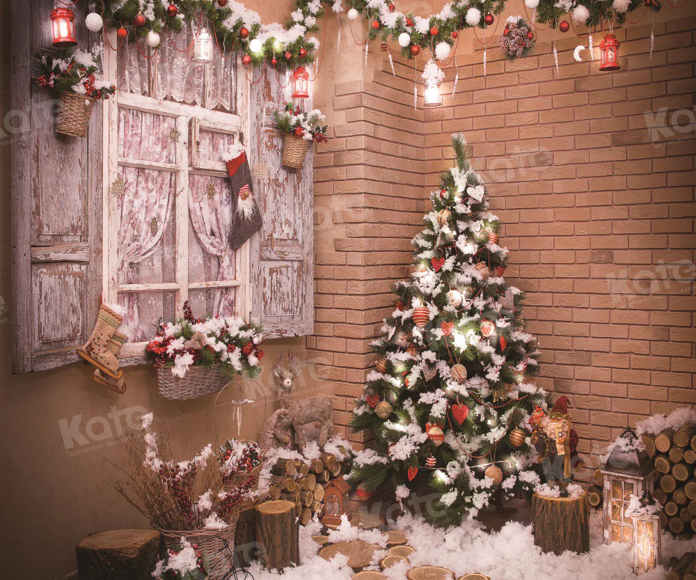 Kate Christmas Snow Tree Window Winter Backdrop for Photography - Image 2