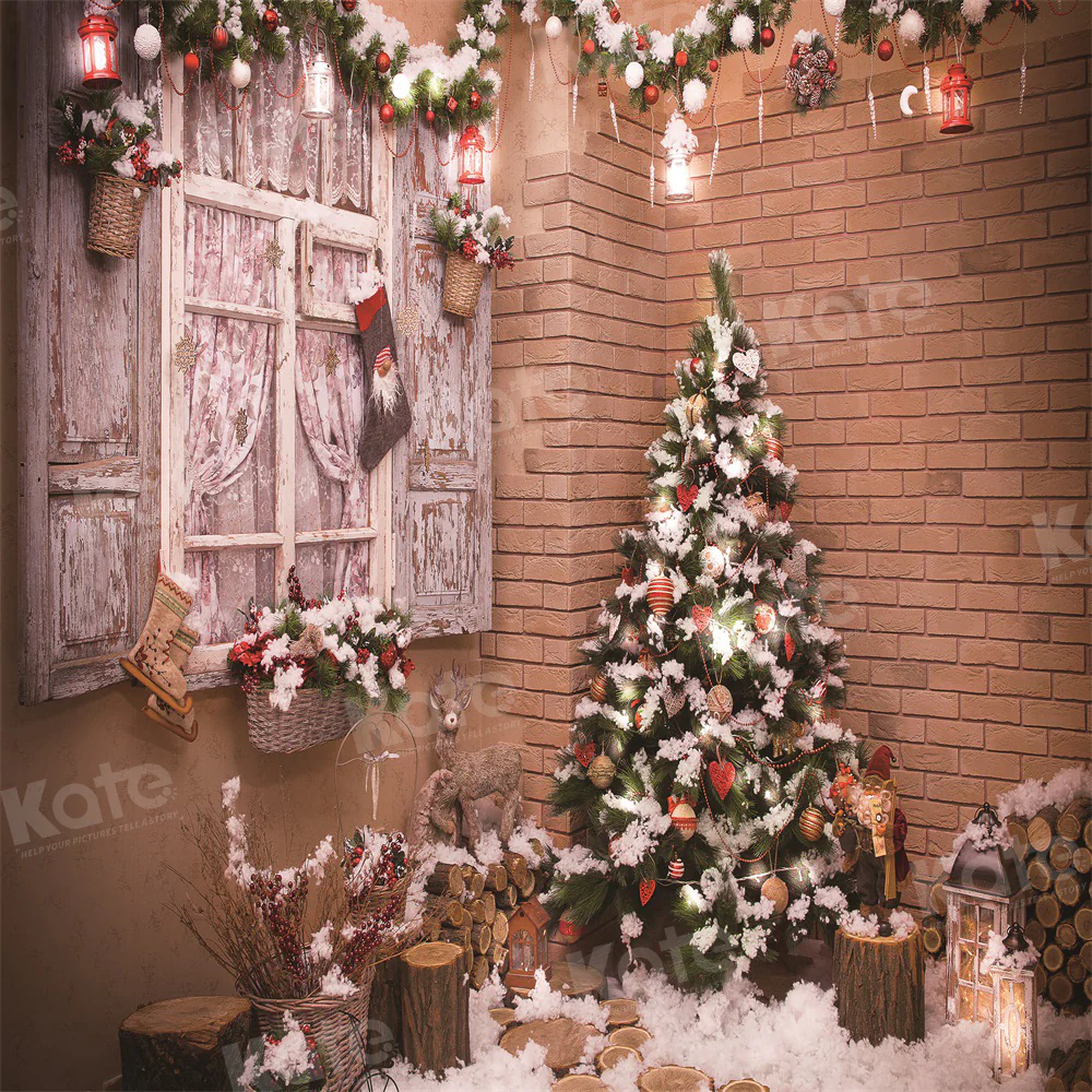 Kate Christmas Snow Tree Window Winter Backdrop for Photography - Image 3