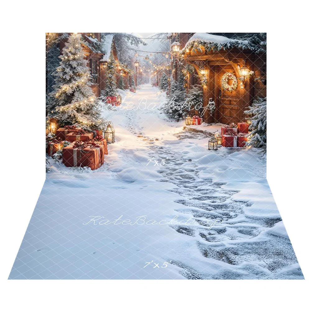 Kate Christmas Snow Village Lights Presents Backdrop+Snowy Path Footprints Backdrop - Image 3