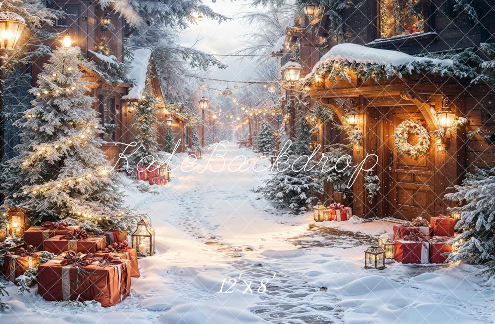 Kate Christmas Snow Village Wreath Presents Backdrop Designed by Emetselch - Image 10