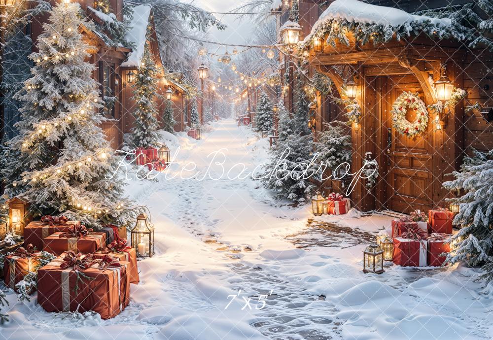 Kate Christmas Snow Village Wreath Presents Backdrop Designed by Emetselch - Image 2