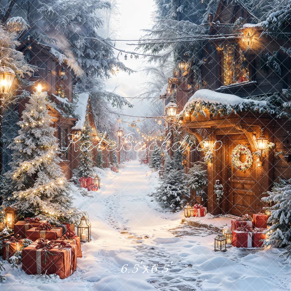 Kate Christmas Snow Village Wreath Presents Backdrop Designed by Emetselch - Image 4