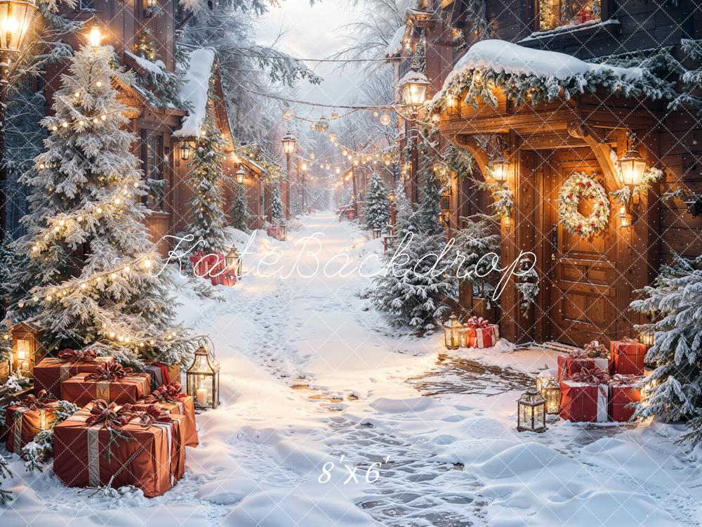 Kate Christmas Snow Village Wreath Presents Backdrop Designed by Emetselch - Image 5