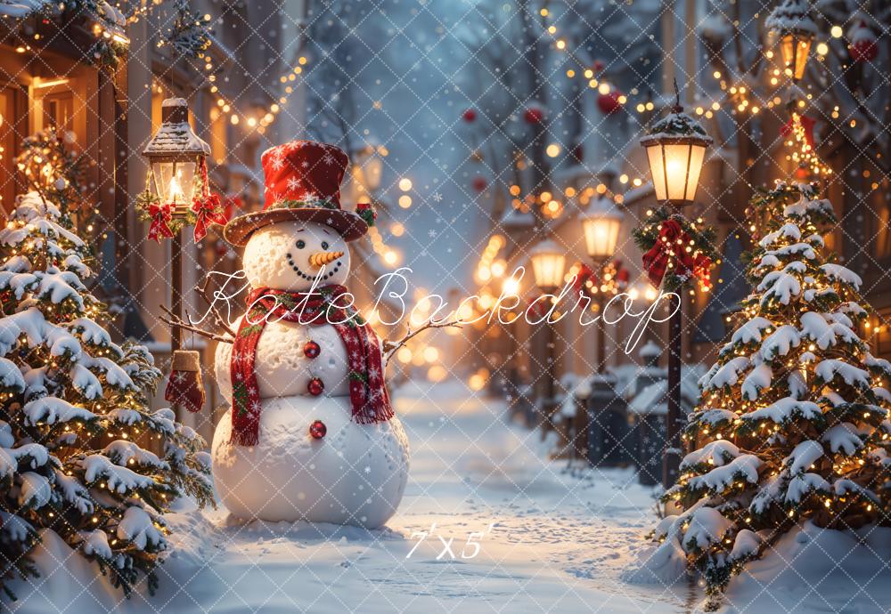 Kate Christmas Snowman Winter Street Lights Backdrop Designed by Emetselch - Image 2