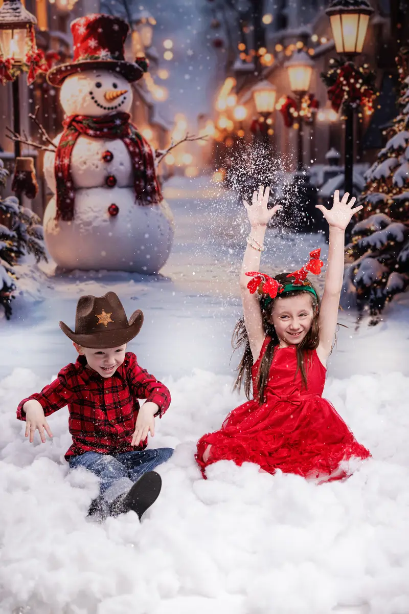 Kate Christmas Snowman Winter Street Lights Backdrop Designed by Emetselch - Image 3
