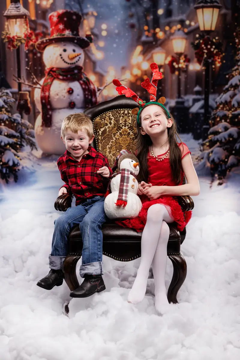 Kate Christmas Snowman Winter Street Lights Backdrop Designed by Emetselch - Image 4