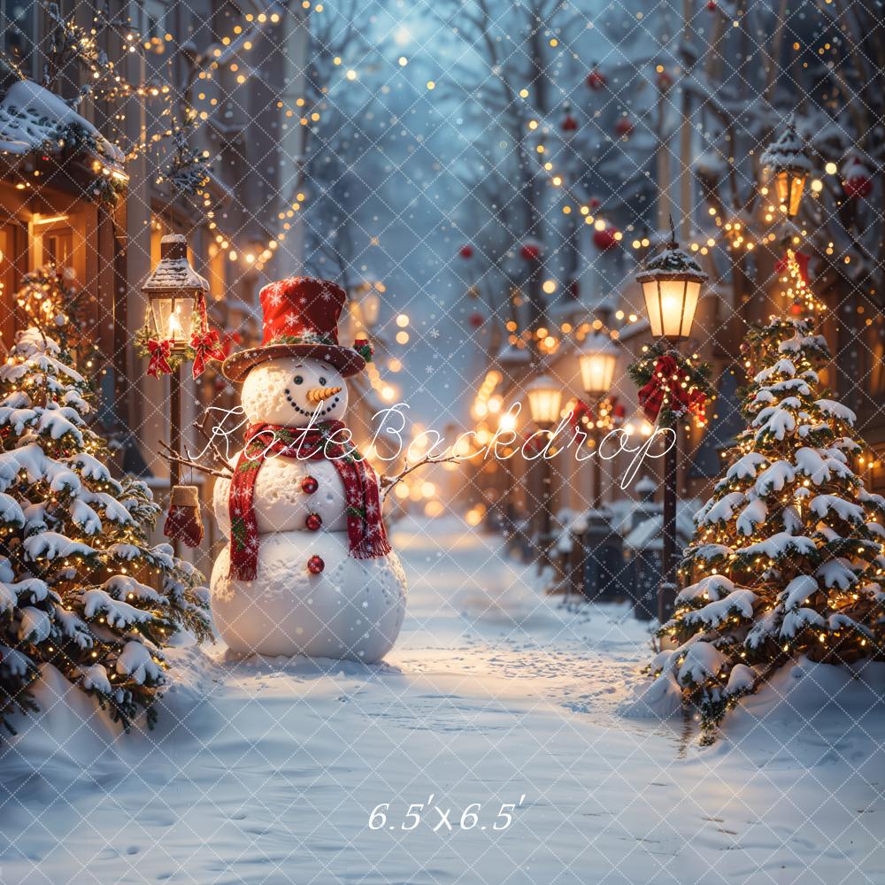 Kate Christmas Snowman Winter Street Lights Backdrop Designed by Emetselch - Image 5