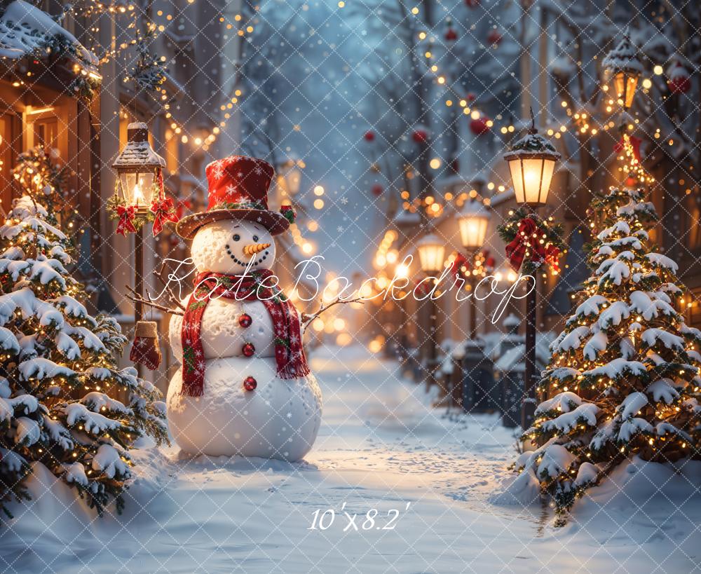 Kate Christmas Snowman Winter Street Lights Backdrop Designed by Emetselch - Image 6
