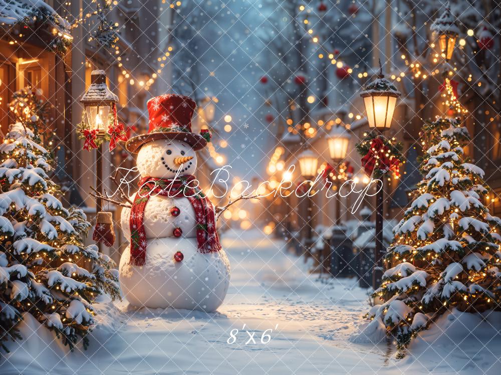 Kate Christmas Snowman Winter Street Lights Backdrop Designed by Emetselch - Image 7