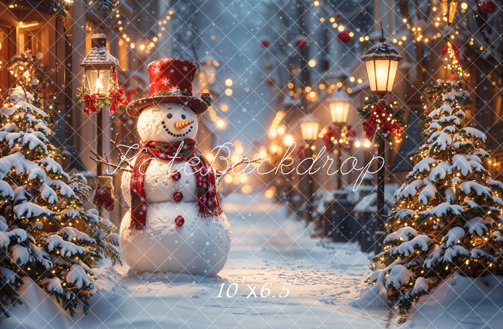 Kate Christmas Snowman Winter Street Lights Backdrop Designed by Emetselch - Image 8