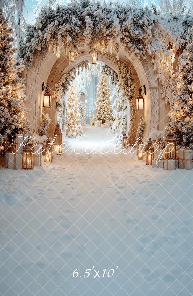Kate Christmas Snowy Arch Gift Lanterns Fleece Backdrop Designed by Emetselch - Image 2